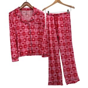 Secret Treasures Womens Red Pink Heart Snowflake Pajama Set Size M 8-10  Set